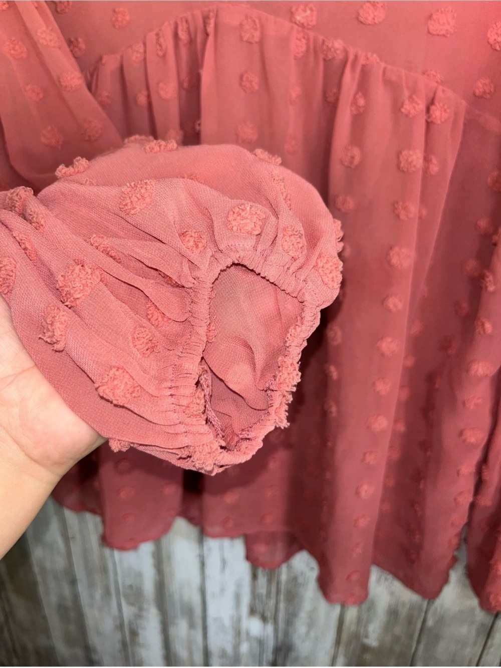 Entro Swiss Dot Blouse Medium Coral Pink Boho Babydoll Sheer Top - Picture 4 of 5